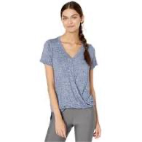 Calvin Klein Tops - Calvin Klein Blue Heather Faux Wrap V-Neck Stretch Blouson T-Shirt Women's Small